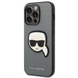 Karl Lagerfeld Obal na mobil pre iPhone 14 Pro, Saffiano Karl's Head Patch, strieborné