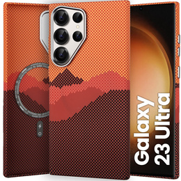 Puzdro pre Samsung Galaxy S23 Ultra, Carbon Fiber MagSafe, oranžové