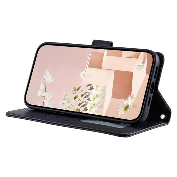 Puzdro s chlopňou pre Samsung Galaxy S25, Rhombus Crossbody Leather, čierne