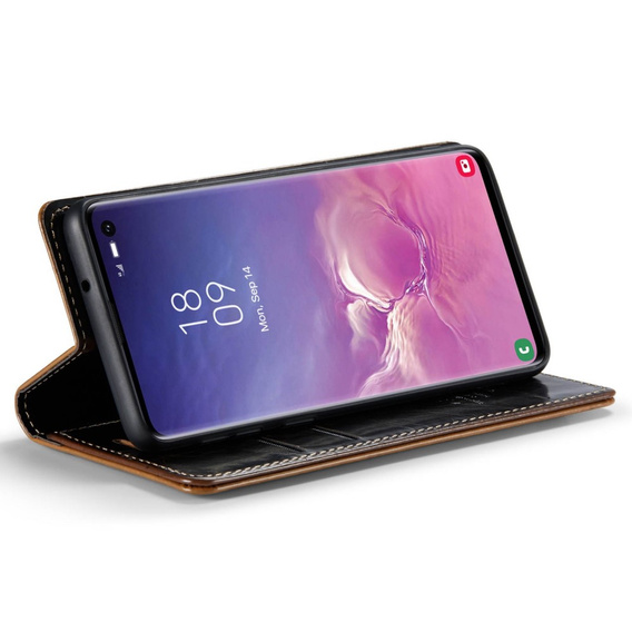 CASEME flipové puzdro pre Samsung Galaxy S10+ Plus, Waxy Textured, káva