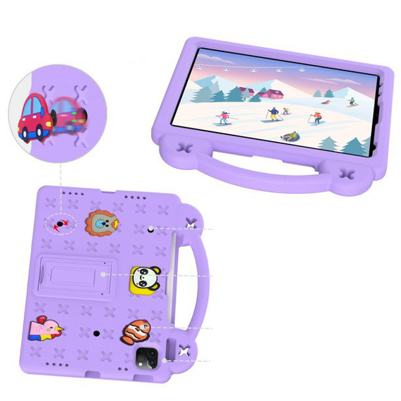 Detské puzdro pre iPad Air 10.9" 2022/2020 (5/4 gen.) / Pro 11" 2022/2021/2020 (4/3/2 gen.), Cute Patterns, so stojanom, fialové