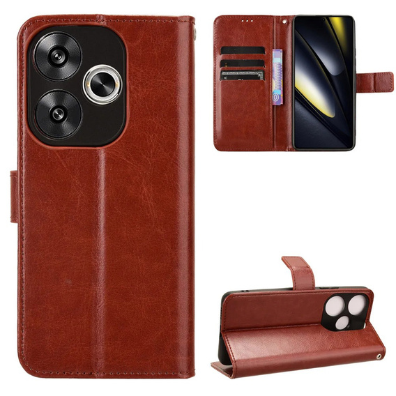 Klapkové puzdro pre Xiaomi Poco F6, Crazy Horse Wallet, hnedé