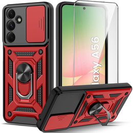 Pancierované puzdro pre Samsung Galaxy A56, CamShield Slide, červené + tvrdené sklo 9H