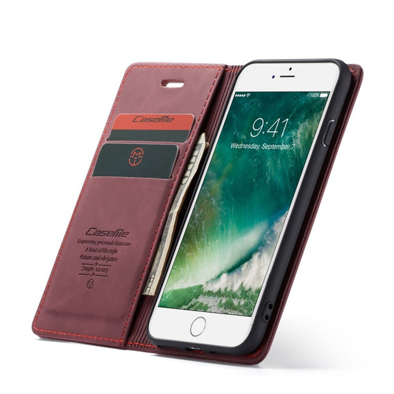 CASEME puzdro pre iPhone 7/8/SE 2020/SE 2022, Leather Wallet Case, bordové