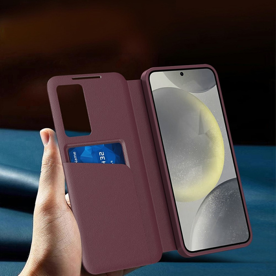 Flipové puzdro pre Samsung Galaxy S25 Edge, Smart View Wallet, bordové