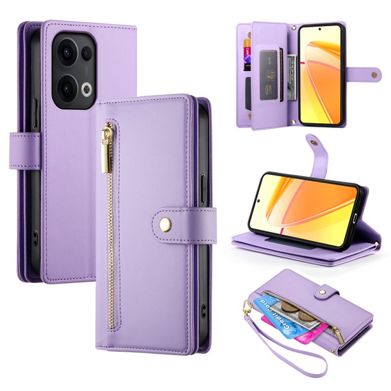 Klapkové puzdro pre Oppo Reno 13 5G, Wallet Zipper Pocket, fialové