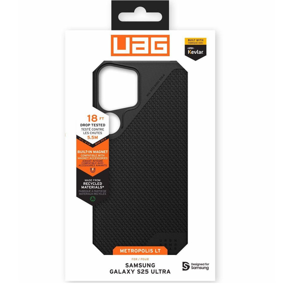 Urban Armor Gear Obal na mobil pre Samsung Galaxy S25 Ultra, Metropolis LT MagSafe Kevlar, čierne