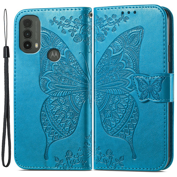 Klapkové puzdro pre Motorola Moto E40/E30/E20, Butterfly, modré