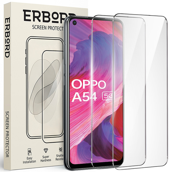 2x tvrdené sklo pre Oppo A54 5G/A74 5G/A93 5G, ERBORD 9H Hard Glass na displeji