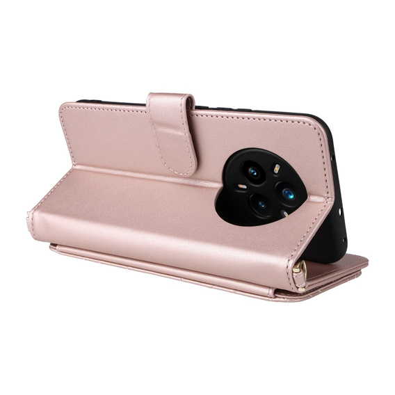 Puzdro s chlopňou pre Realme 14 Pro+ 5G, Crossbody Leather Wallet, ružové rose gold