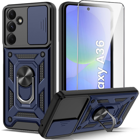 Pancierované puzdro pre Samsung Galaxy A36, CamShield Slide, modré + tvrdené sklo 9H