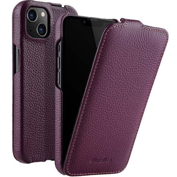 MELKCO flipové puzdro pre iPhone 14, kožené, flipové, fialové