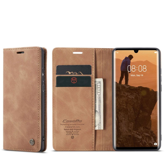 CASEME puzdro pre Huawei P30 Pro, Leather Wallet Case, hnedé