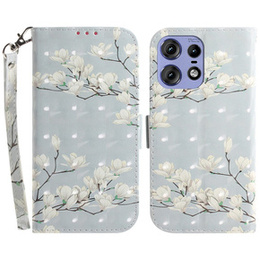 Klapkové puzdro pre Motorola Edge 50 Pro 5G, Wallet, Magnolia Flowers sivé