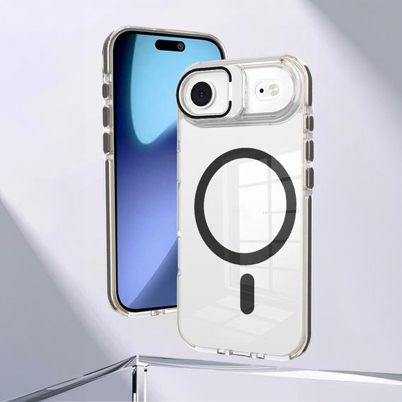 Puzdro pre iPhone Air, pre MagSafe, so stojanom, priehľadné s čiernymi vložkami