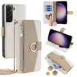 Flipové puzdro pre Samsung Galaxy S23 FE, Wallet Zipper Pocket, so zrkadlom, biele