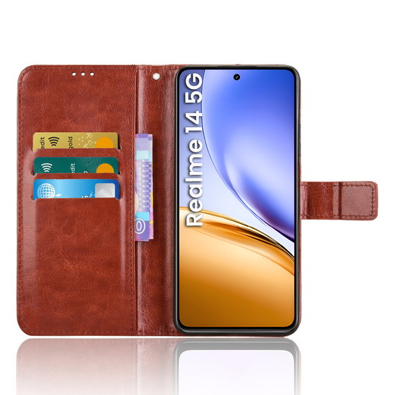 Klapkové puzdro pre Realme 14 5G / Realme 14T 5G, Crazy Horse Wallet, hnedé
