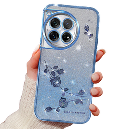 Puzdro pre OnePlus 12 5G, Glitter Flower, modré