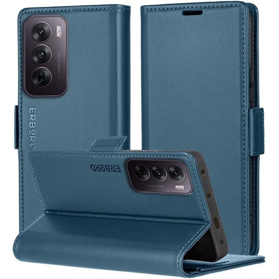 Puzdro pre Oppo Reno 12, ERBORD Glossy Litchi, flipová peňaženka, modré