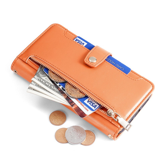 Klapkové puzdro pre Oppo Reno8 T 4G, Wallet Zipper Pocket, oranžové