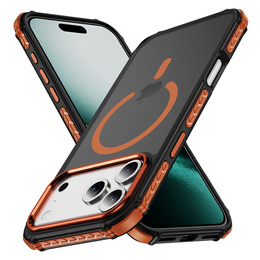 Matné puzdro pre iPhone 17 Pro Max, pancierované, pre MagSafe, dymové s oranžovými stranami