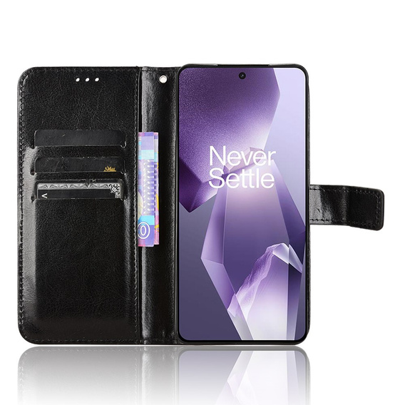 Klapkové puzdro pre OnePlus 13R, Crazy Horse Wallet, čierne