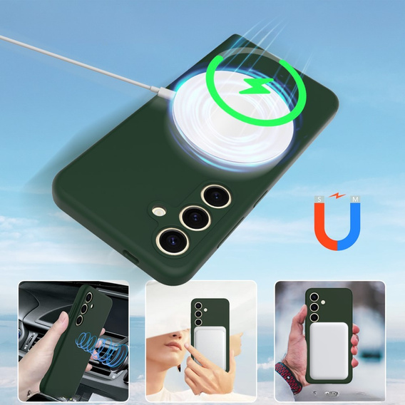 Obal na mobil pre Samsung Galaxy S24 FE, Silicone MagSafe, zelený