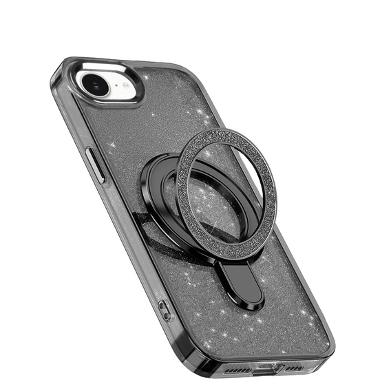 Puzdro iPhone 16e, Glittery Magnetic Kickstand, čierne