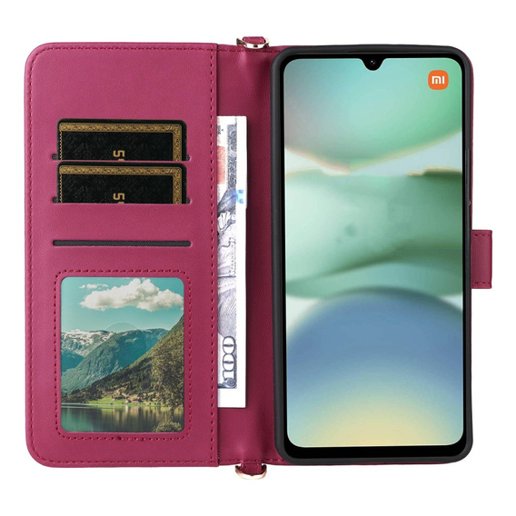 Puzdro s chlopňou pre Xiaomi Redmi A5, Crossbody Leather Wallet, bordové
