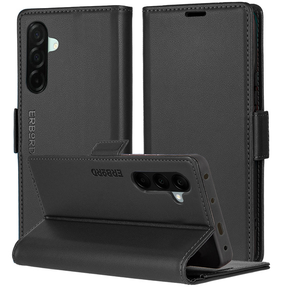 Puzdro pre Samsung Galaxy A26, ERBORD Glossy Litchi, flipová peňaženka, čierne
