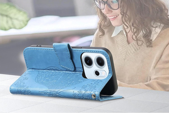 Klopové puzdro pre Oppo Reno 14F, peňaženka, Butterfly, modré