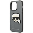 Karl Lagerfeld Obal na mobil pre iPhone 14 Pro, Saffiano Karl's Head Patch, strieborné