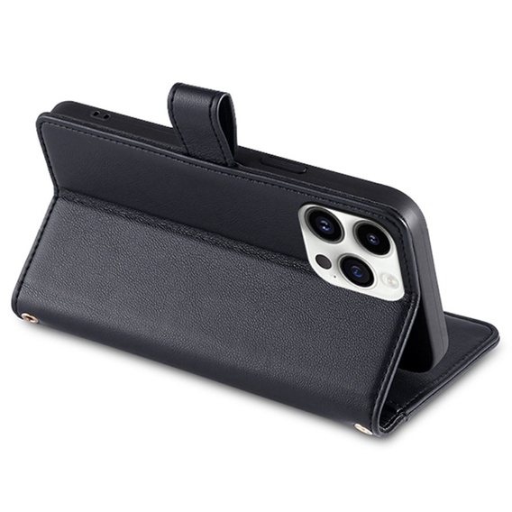 Klapkové puzdro pre iPhone 15 Pro, Wallet Zipper Pocket, čierne