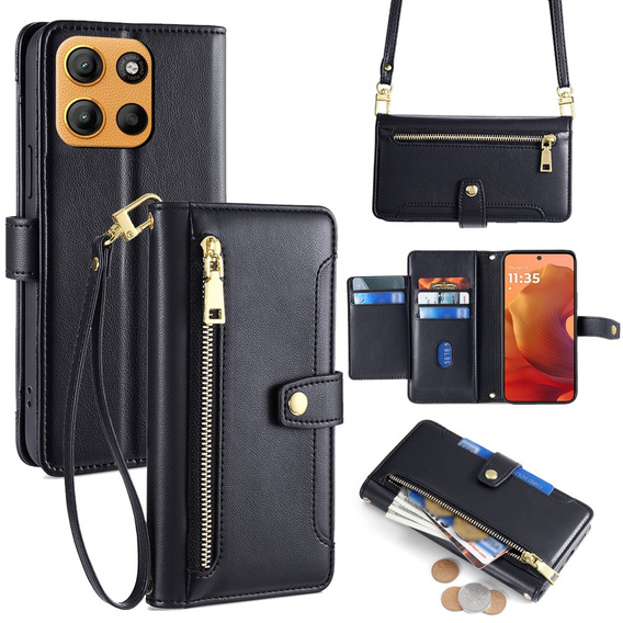 Klapkové puzdro pre Motorola Moto G15 / G15 Power, Wallet Zipper Pocket, čierne