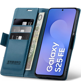 Puzdro pre Samsung Galaxy S25 FE, ERBORD Glossy Litchi, flipová peňaženka, modré