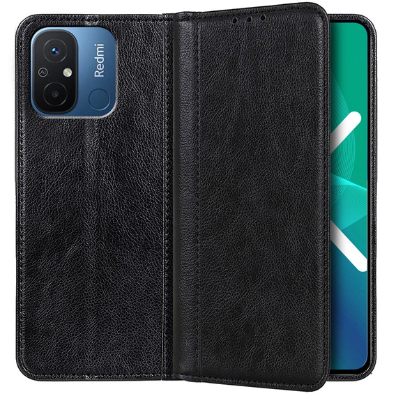 Obal na mobil pre Xiaomi Redmi 12C, Wallet Litchi Leather, čierne