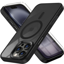 Puzdro pre iPhone 16 Pro, pre MagSafe, ERBORD Matt Case, transparentné / čierne + sklo na displej