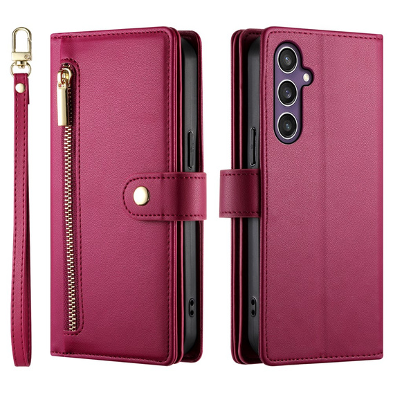 Klapkové puzdro pre Samsung Galaxy S25, Wallet Zipper Pocket, červené