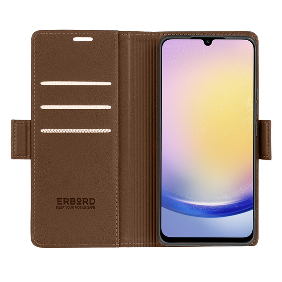 Puzdro pre Samsung Galaxy A25 5G, ERBORD Glossy Litchi, flipová peňaženka, hnedé
