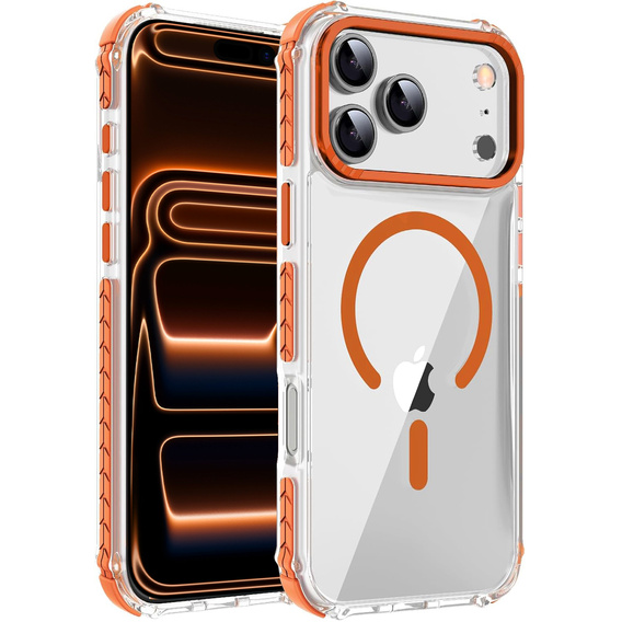 Obrnené puzdro MagSafe číre s oranžovými stranami pre iPhone 17 Pro Max