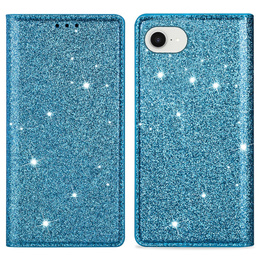 Flipové puzdro na iPhone 16E, Card Slot Glittery, modré