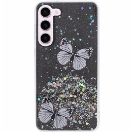 Puzdro pre Samsung Galaxy S24, Glitter Butterfly, čierne