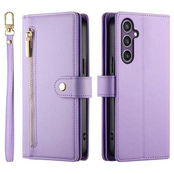 Klapkové puzdro pre Samsung Galaxy S25, Wallet Zipper Pocket, fialové