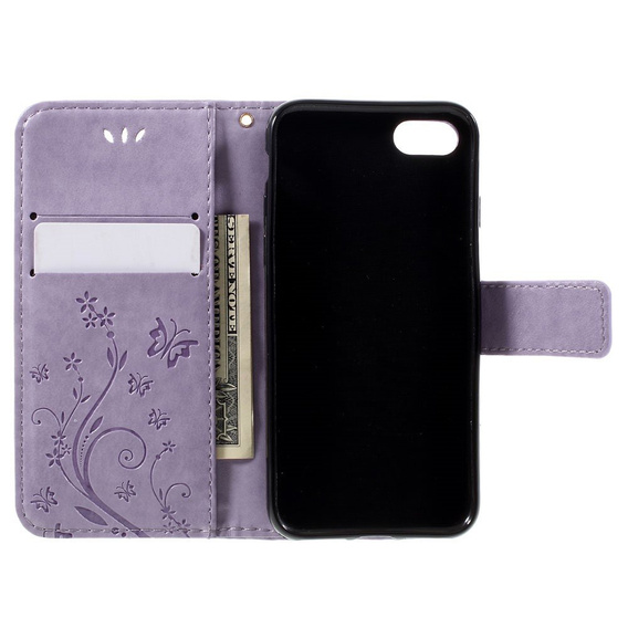 Klapkové puzdro pre iPhone 7/8/SE 2020/SE 2022, Butterfly, fialové