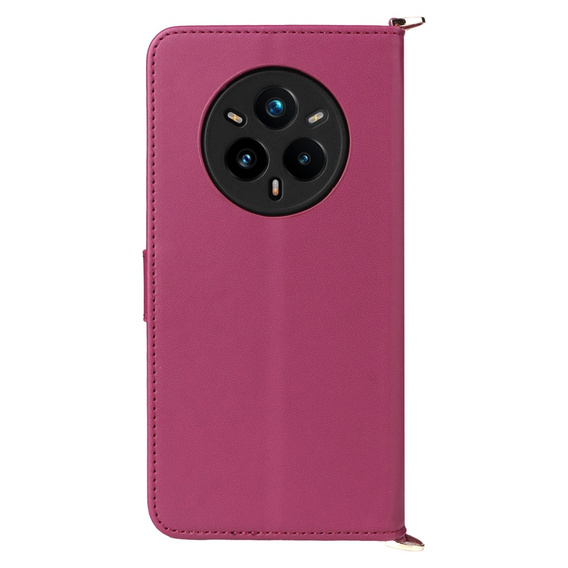 Puzdro s chlopňou pre Realme 14 Pro+ 5G, Crossbody Leather Wallet, tmavoružová