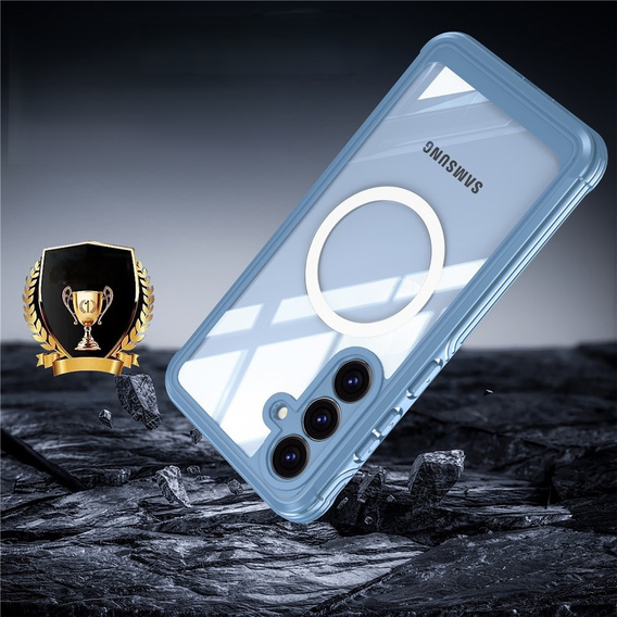 Puzdro pre Samsung Galaxy S25 FE, Shockproof, so sklom, pre MagSafe, modré