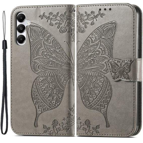 Klapkové puzdro pre Samsung Galaxy A05s, Butterfly, sivé
