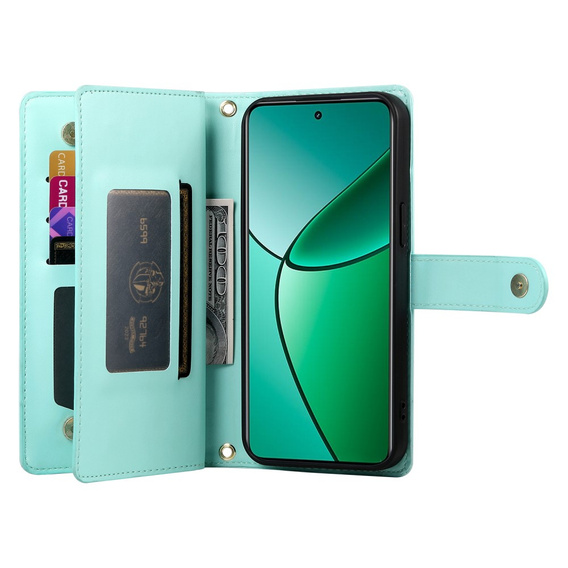 Klapkové puzdro pre Oppo Reno 13F 5G, Wallet Zipper Pocket, mätové