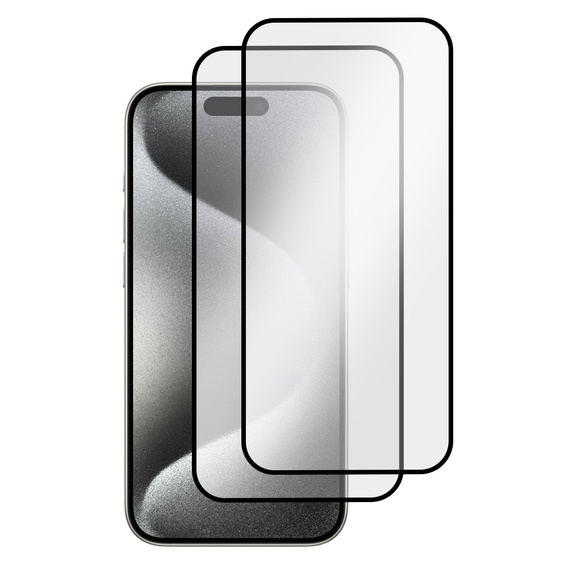 2x tvrdené sklo pre iPhone 15 Pro, ERBORD 3D pre celý displej