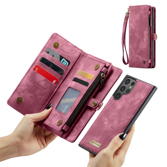 CASEME puzdro pre Samsung Galaxy S25 Ultra, Retro Leather Wallet, s remienkom, červené